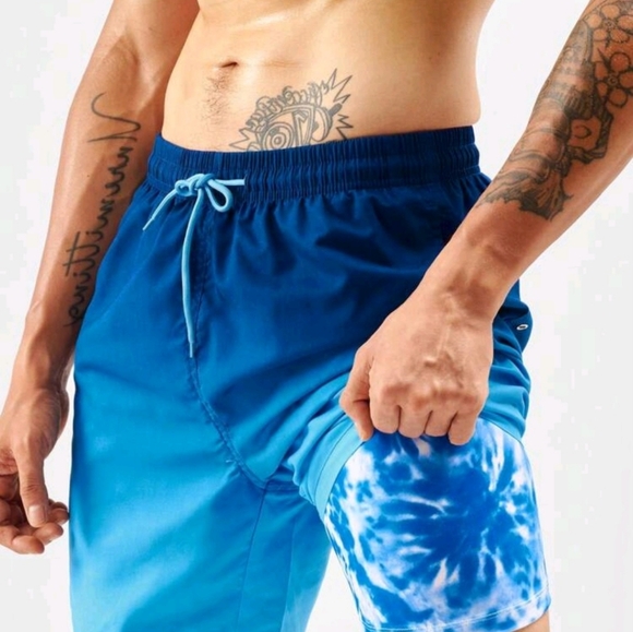 NWT XL Blue Mens Swim Trunks with Compression Liner - Picture 4 of 6